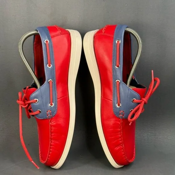 COLE HAAN MEN'S CORNEL 2 EYE RED LEATHER BOAT SHOES size 8