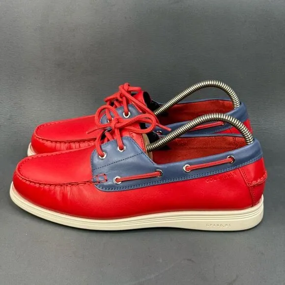 COLE HAAN MEN'S CORNEL 2 EYE RED LEATHER BOAT SHOES size 8