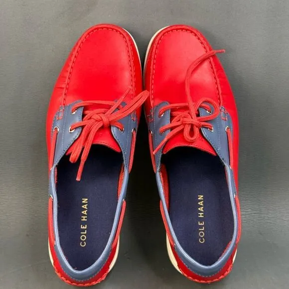 COLE HAAN MEN'S CORNEL 2 EYE RED LEATHER BOAT SHOES size 8