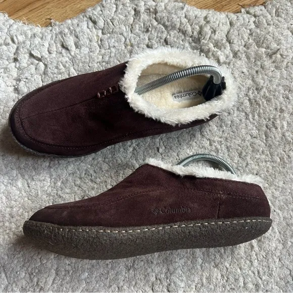 Columbia: Men's Brown Suede Faux Fur Lined Slip On Mule Sandals Size 9