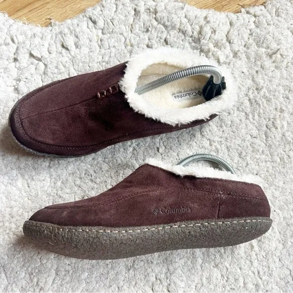 Columbia: Men's Brown Suede Faux Fur Lined Slip On Mule Sandals Size 9