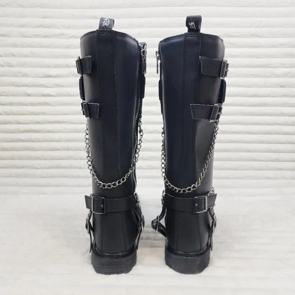 Combat Biker Boots Black Matte Lightning Bolt Tread Bolt 415 Goth Punk
