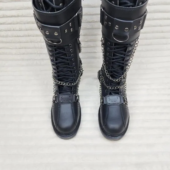 Combat Biker Boots Black Matte Lightning Bolt Tread Bolt 415 Goth Punk