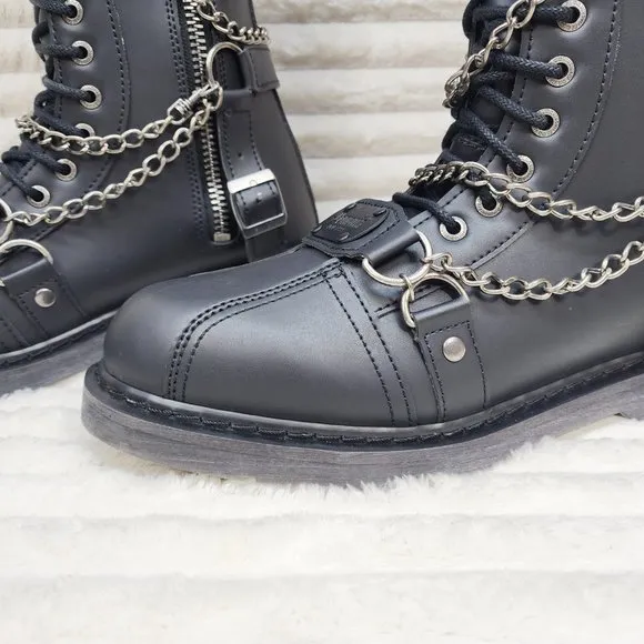 Combat Biker Boots Black Matte Lightning Bolt Tread Bolt 415 Goth Punk