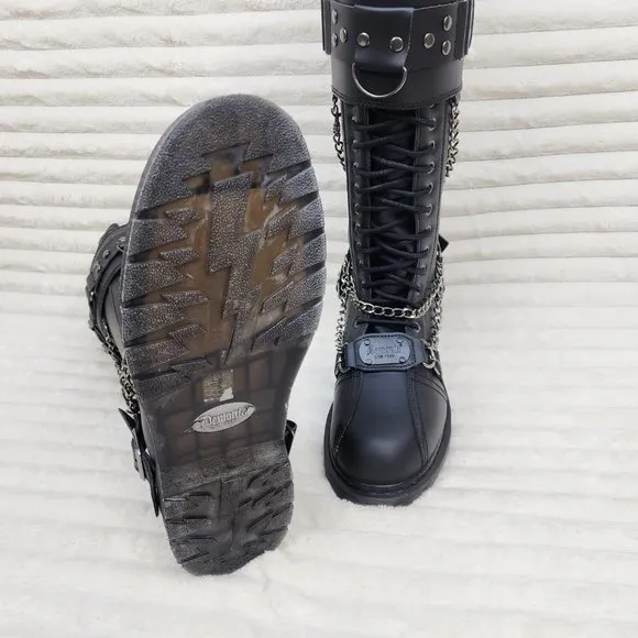 Combat Biker Boots Black Matte Lightning Bolt Tread Bolt 415 Goth Punk