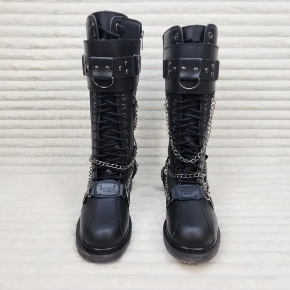 Combat Biker Boots Black Matte Lightning Bolt Tread Bolt 415 Goth Punk