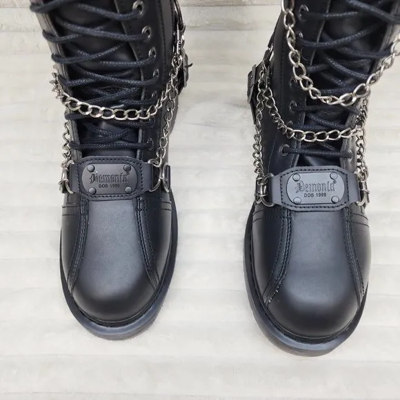 Combat Biker Boots Black Matte Lightning Bolt Tread Bolt 415 Goth Punk