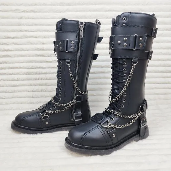 Combat Biker Boots Black Matte Lightning Bolt Tread Bolt 415 Goth Punk