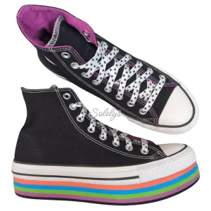 Converse 2013 RARE Womens 8.5 Chuck Taylor Platform EVA High Top Striped Rainbow