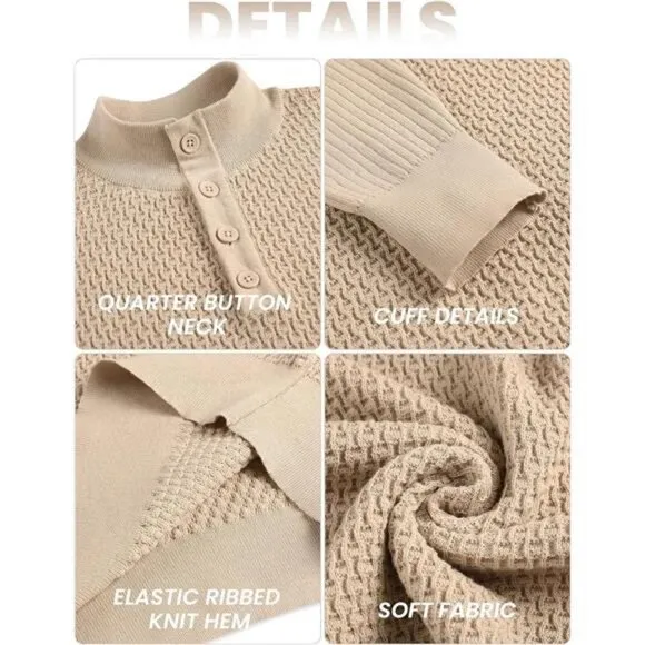 COOFANDY Men's Quarter Button Sweater Lightweight Mock Neck Pullover Sweater