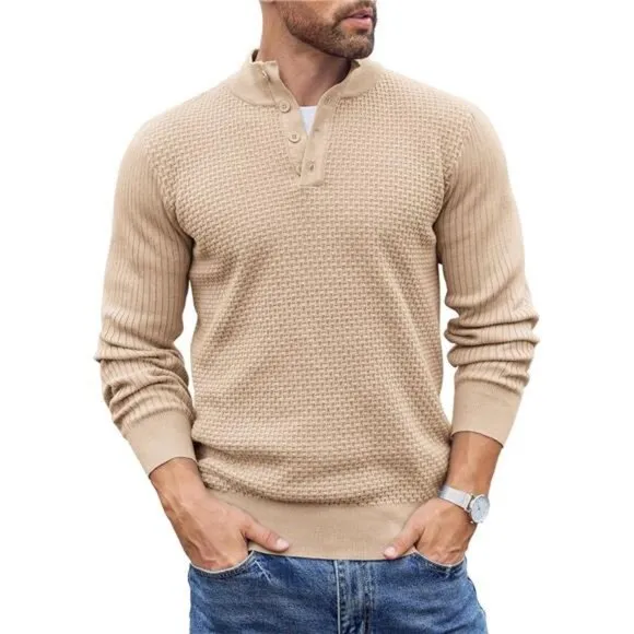 COOFANDY Men's Quarter Button Sweater Lightweight Mock Neck Pullover Sweater