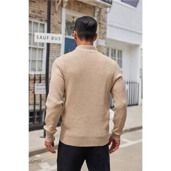 COOFANDY Men's Quarter Button Sweater Lightweight Mock Neck Pullover Sweater