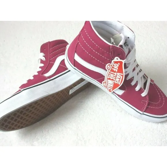 COPY - Vans Women's Classic Sk8-Hi Shoes Cerise Red True White Canvas Suede Siz…