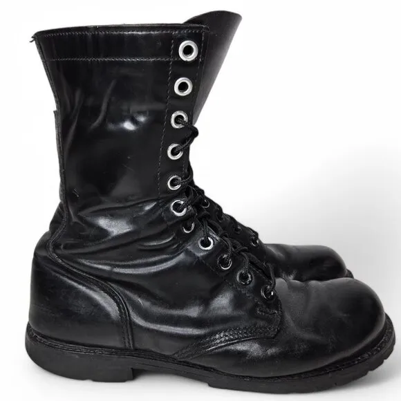 Corcoran Black Patent Leather Boots Men's Military Lace Up Goth Trooper 10.5