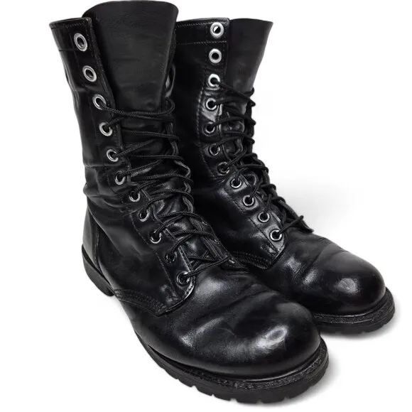 Corcoran Black Patent Leather Boots Men's Military Lace Up Goth Trooper 10.5