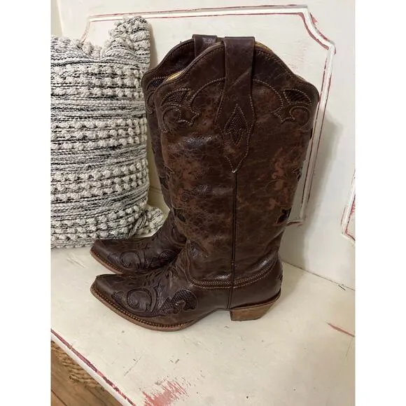 Corral womens size 10 brown leather cowgirl boots western