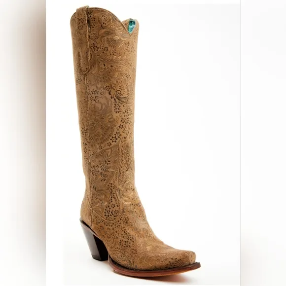 Corral Women's Stamped Floral Suede Tall Western Boots
