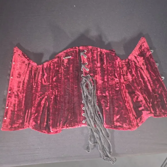 CORSETTERY CRUSHED VELVET MAROON CORSET- SIZE:24