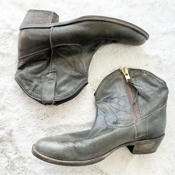 COWBOY BOOTS Dark Grey / Brown, Short, Side Zip, Genuine Leather, Size 8.5