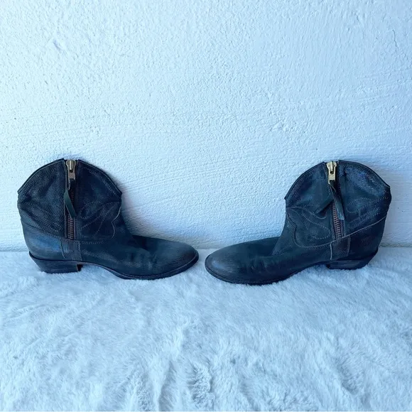 COWBOY BOOTS Dark Grey / Brown, Short, Side Zip, Genuine Leather, Size 8.5