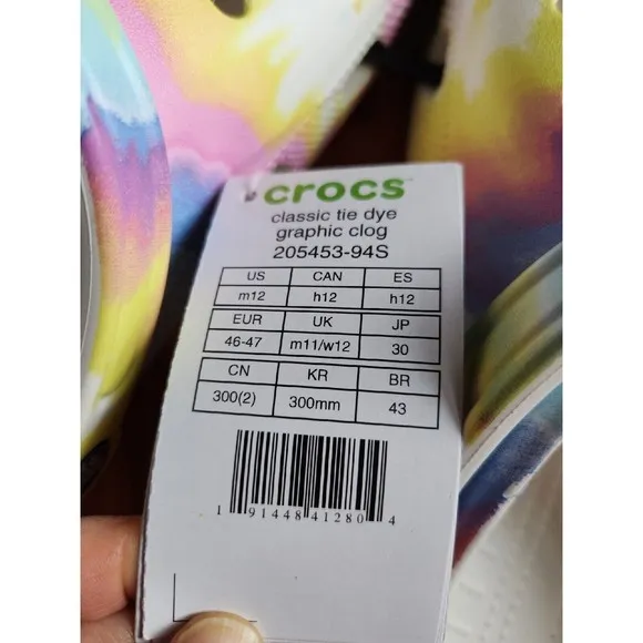 Crocs Classic Tie Dye Graphic Clogs Mens 12 Waterproof Shoes 205453-94S NEW