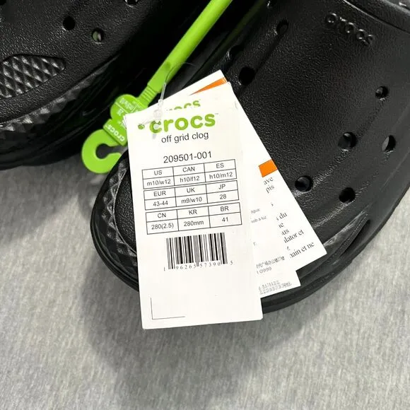 Crocs Unisex Off Grid Clog - Black M 10 W 12 Streetwear Comfort Shoes