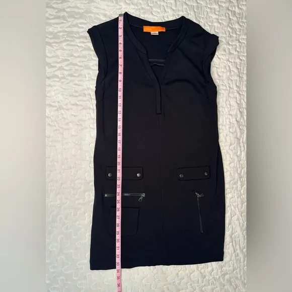 Cynthia Steffe Black Utility Mini Dress Y2K Cap Sleeve Mod Pockets Stretch 10