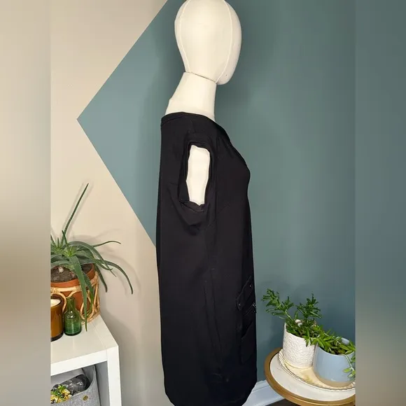 Cynthia Steffe Black Utility Mini Dress Y2K Cap Sleeve Mod Pockets Stretch 10