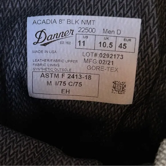 Danner 8” Black Leather &amp; Gortex Acadia NMT Boots Size 11 Tactical Military USA