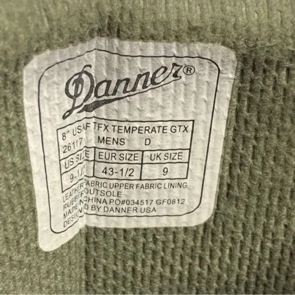 Danner Boots Men’s 9.5 Green Combat Military 8” USAF TFX Temperate GTX  26117