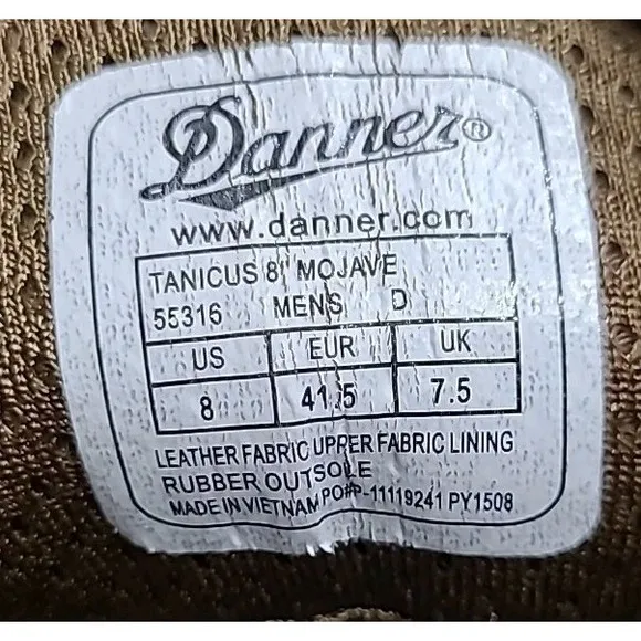 Danner Tanicus 8&quot; Mojave Tan Leather Tactical Military Boots 55316 Men's 8 D