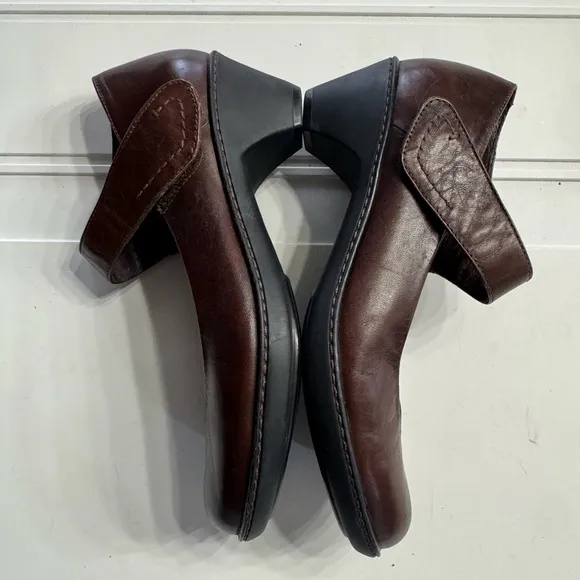 Dansko Bess Mary Jane Shoes Brown Leather Heel Hook &amp; Loop Size 36 US6