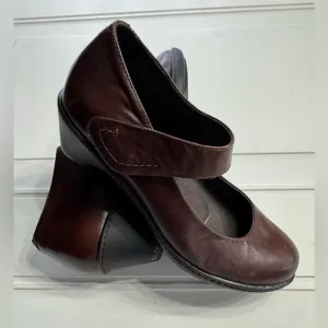 Dansko Bess Mary Jane Shoes Brown Leather Heel Hook &amp; Loop Size 36 US6