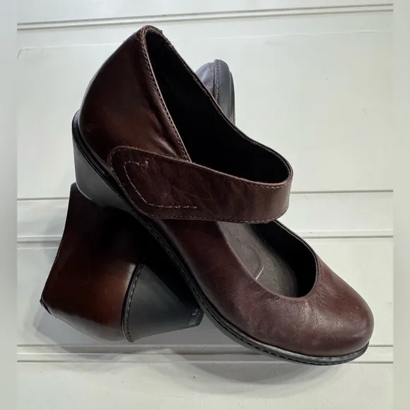 Dansko Bess Mary Jane Shoes Brown Leather Heel Hook &amp; Loop Size 36 US6