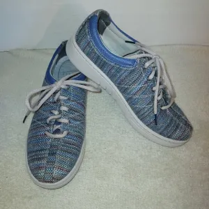Dansko Brandi Woven Textured Blue Madras shoes size 38/7.5-8 US