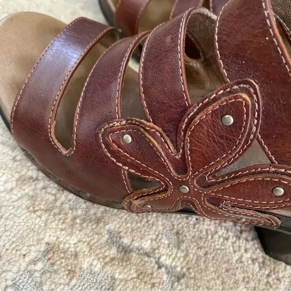 Dansko Nigella Brown Leather Strappy Wedge Heel Sandals Comfort Shoes Clogs: 41