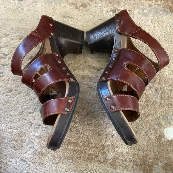 Dansko Nigella Brown Leather Strappy Wedge Heel Sandals Comfort Shoes Clogs: 41