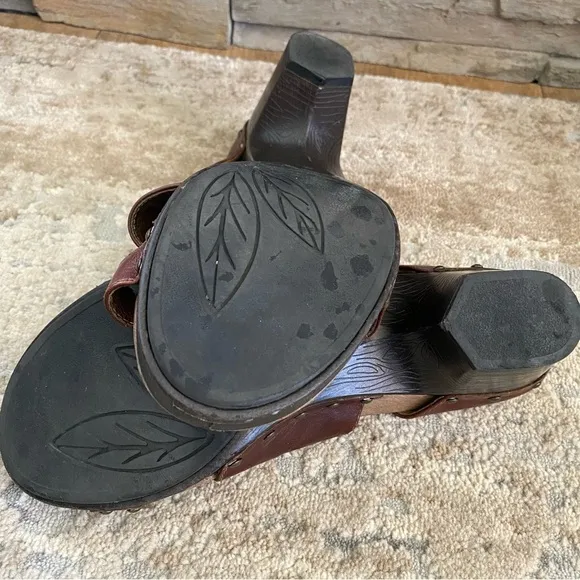 Dansko Nigella Brown Leather Strappy Wedge Heel Sandals Comfort Shoes Clogs: 41