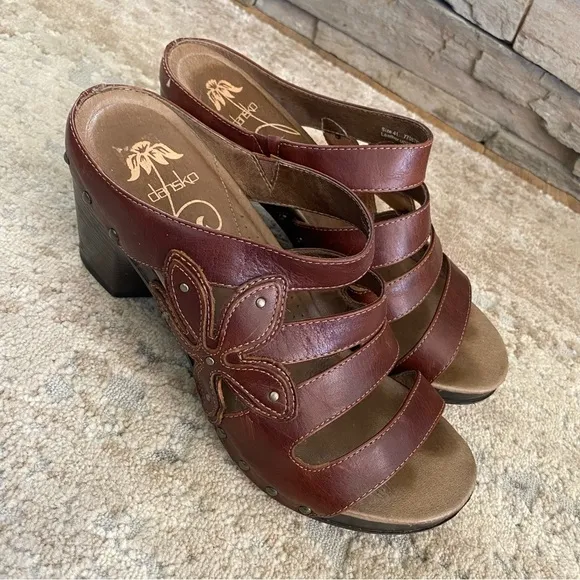 Dansko Nigella Brown Leather Strappy Wedge Heel Sandals Comfort Shoes Clogs: 41
