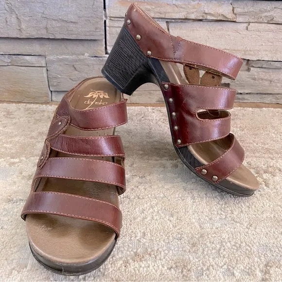 Dansko Nigella Brown Leather Strappy Wedge Heel Sandals Comfort Shoes Clogs: 41