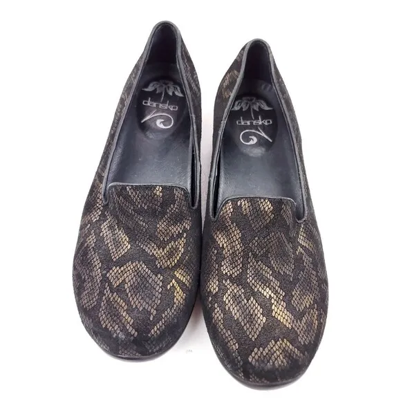 Dansko Olivia Bronze Snake Leather Comfort Slip On Clogs Shoes Size 37 US 6.5-7
