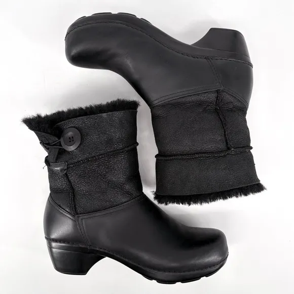 DANSKO | Stormy Shearling Fur Lined Clog Boots in Black Leather | Sz 8.5-9