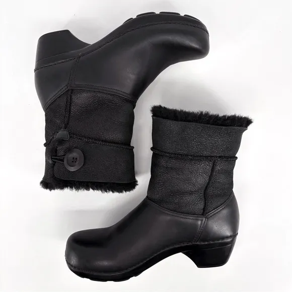 DANSKO | Stormy Shearling Fur Lined Clog Boots in Black Leather | Sz 8.5-9