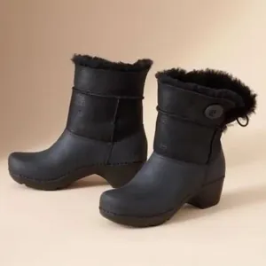 DANSKO | Stormy Shearling Fur Lined Clog Boots in Black Leather | Sz 8.5-9