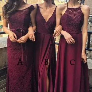 Dark Red Mimsatched Cheap Long Bridesmaid Dresses Online, WG203