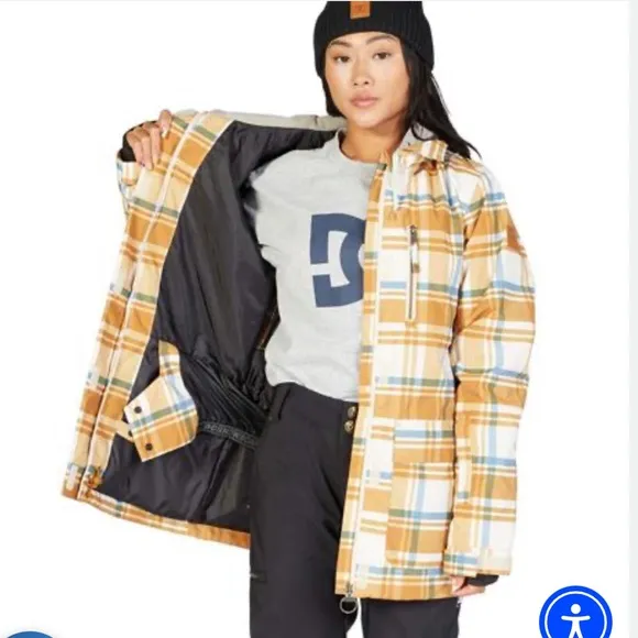 DC Shoes Orange Blue Plaid Women's Bandwidth Snow Jacket