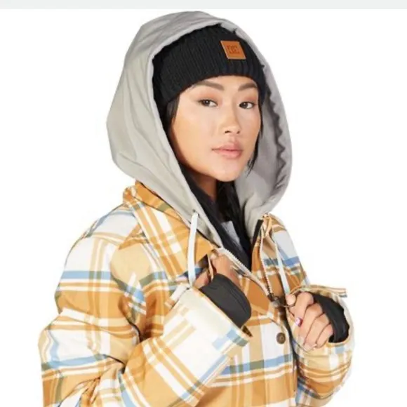 DC Shoes Orange Blue Plaid Women's Bandwidth Snow Jacket