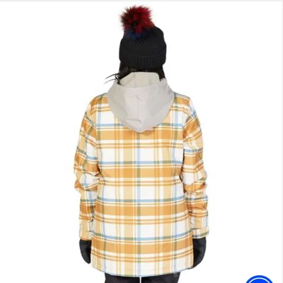 DC Shoes Orange Blue Plaid Women's Bandwidth Snow Jacket