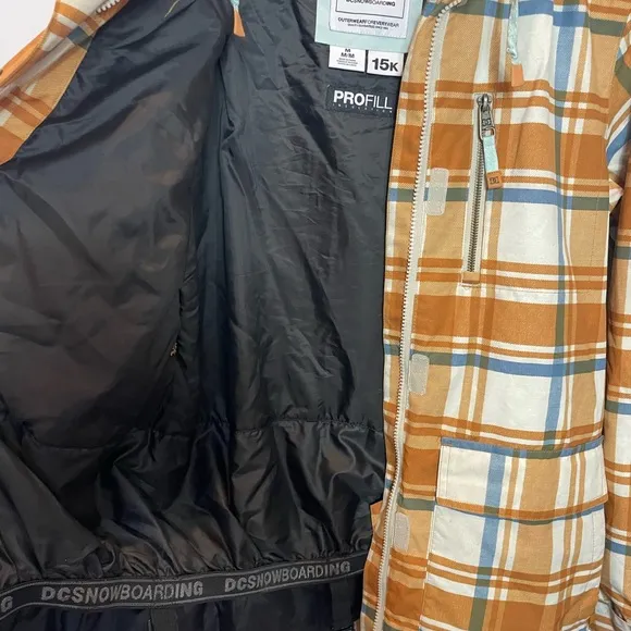 DC Shoes Snowboard Bandwidth Technical Winter Jacket Orange Plaid Size Medium