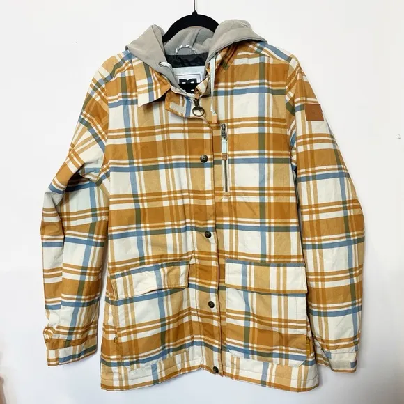 DC Shoes Snowboard Bandwidth Technical Winter Jacket Orange Plaid Size Medium